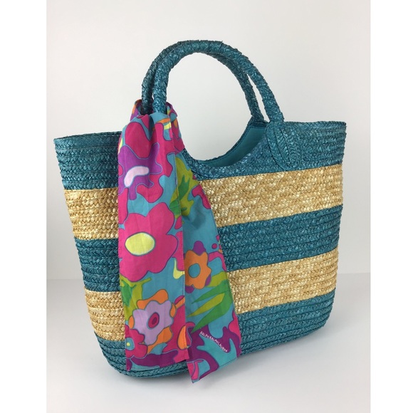 Ralph Lauren Handbags - Ralph Lauren Aqua Straw Beach Tote